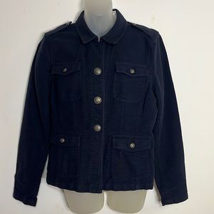 Liz & Co. Navy Blue Utility Jacket Women’s Size L Military Style Safari